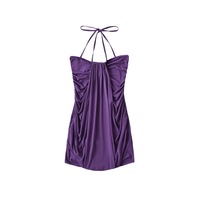 Retro sexy halter neck dress with lace-up pleats irregular hip-wrapped lantern skirt - Thumbnail 1