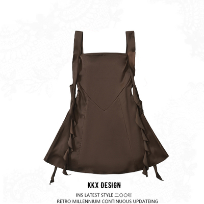 Elegant ruffled ribbon dress - Thumbnail 5