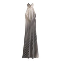 SATIN STRIPED OPEN BACK LONG DRESS - Thumbnail 1