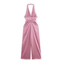 Satin-effect halterneck jumpsuit - Thumbnail 1