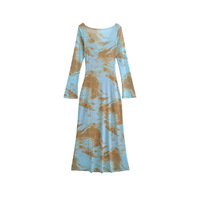 Retro deep V-neck chest ring hollow long sleeve dress - Thumbnail 1
