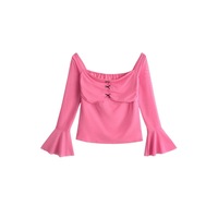 Tulle bow-decorated trumpet sleeve top - Thumbnail 2