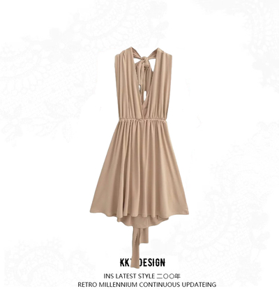 Long back slim fit pleated waist A-line mini skirt