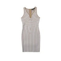 Retro Deep V Neck Polka Dot Jacquard Sleeveless Vest Dress - Thumbnail 2