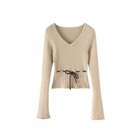 Drawstring Cropped Long Sleeve Sweater - Thumbnail 2