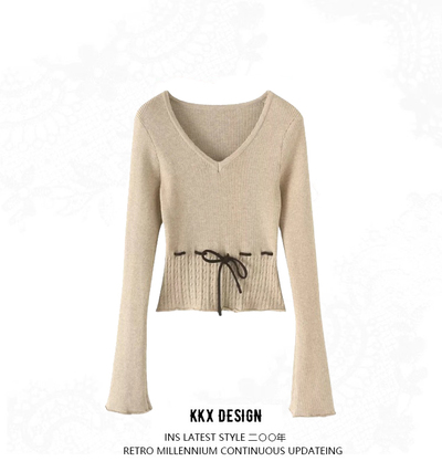 Drawstring Cropped Long Sleeve Sweater