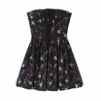 Retro First Love Strapless Puffy Floral Tube Dress - Thumbnail 1