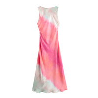 TIE-DYE PRINTED SATIN MIDI LONG DRESS - Thumbnail 1