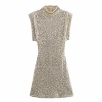 Temperament light mature padded shoulder sequin slim fit sexy dress - Thumbnail 2