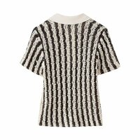 Vintage Polo Neck Striped Short Sleeve Sweater - Thumbnail 1