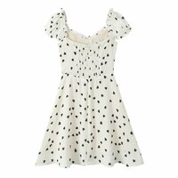 Heart Print Slim Fit Lace-Up Bowknot Fly Sleeve Mini Dress - Thumbnail 1