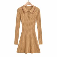 Twisted polo collar knitted dress with waist-hugging long sleeves, slimming and casual fashion short skirt - Thumbnail 2