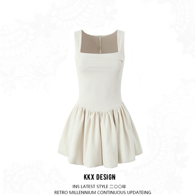Stretch mini dress chic square neck short dress - Thumbnail 2