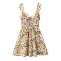 Vintage Print Chic Waist Short Dress - Thumbnail 1