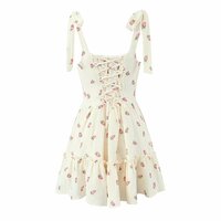 Strawberry Print Suspender Dress Square Neck Sexy Backless Slim Mini Skirt - Thumbnail 1