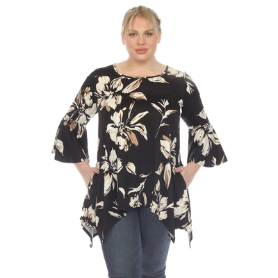 White mark women's floral bell sleeve top - Thumbnail 2