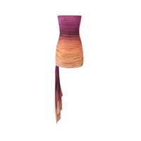 Sexy mesh tube top hip skirt pleated side ribbon strapless dress - Thumbnail 1