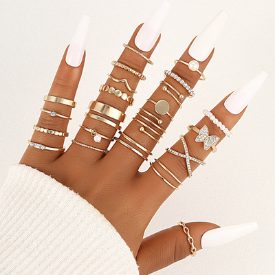  women vintage pearl geometric ring female wedding jewelry gifts gold color crystal rings set 