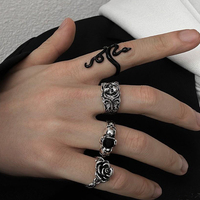  Men Ring Charm Set Punk Geometric Silver Color Chain Wrist Bracelet Rings Couple Fashion Jewelry Gift  - Thumbnail 4