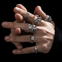  Men Ring Charm Set Punk Geometric Silver Color Chain Wrist Bracelet Rings Couple Fashion Jewelry Gift  - Thumbnail 5