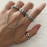  Men Ring Charm Set Punk Geometric Silver Color Chain Wrist Bracelet Rings Couple Fashion Jewelry Gift  - Thumbnail 7