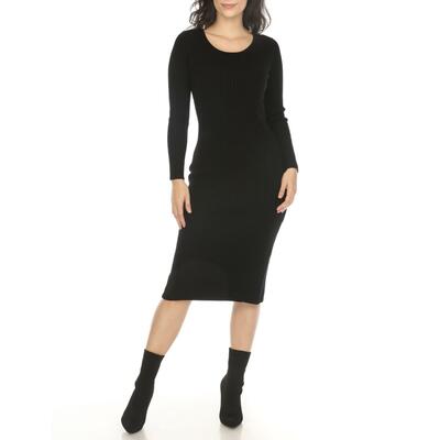 White Mark Women's Long Sleeve Rib Midi Sweater Dress