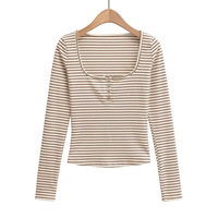 U-neck button-down long-sleeved bottoming shirt - Thumbnail 2