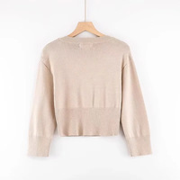 V-neck single-breasted three-quarter sleeve knitted sweater high waist short cardigan - Thumbnail 1
