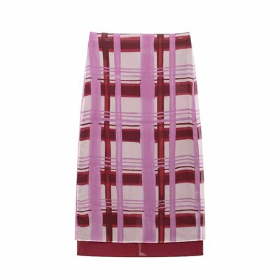 Fashionable plaid print slim skirt