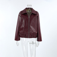 Vintage motorcycle style burgundy leather jacket - Thumbnail 4