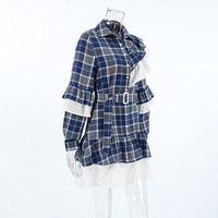 Patchwork waist plaid A-line skirt ruffle dress - Thumbnail 2