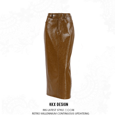 Commuter distressed high waist leather skirt maxi skirt