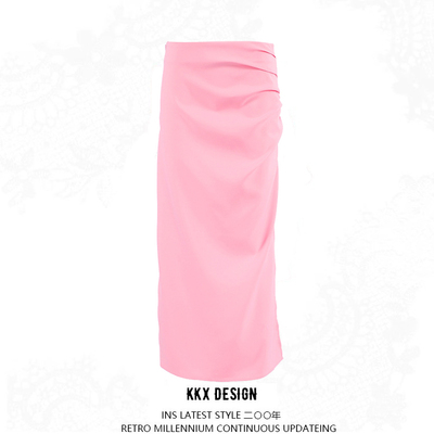 Pink hip skirt all-match pleated skirt