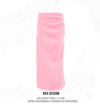 Pink hip skirt all-match pleated skirt