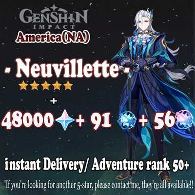 Na instant delivery | america | 48000+ primogems | genshin impact neuvillette ar50+