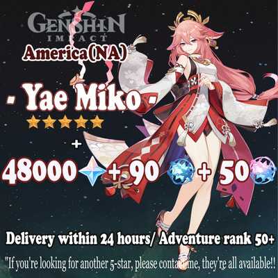 Na delivery within 24 hours | america | 48000+ primogems | genshin impact yae miko ar50+