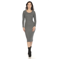 White Mark Women's Long Sleeve Rib Midi Sweater Dress - Thumbnail 2