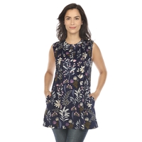 White Mark Women's Floral Sleeveless Pleated Tunic Top - Thumbnail 2