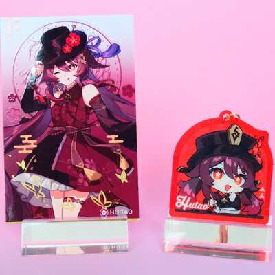 Genshin impact - hutao keychain and photocard 2 item set! perfect gift for hutao lovers!
