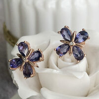 Beautiful Natural Iolite 925 Sterling Silver Earstuds Flower Shape Stud Earrings for Lady for Girls - Thumbnail 4