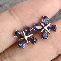 Beautiful Natural Iolite 925 Sterling Silver Earstuds Flower Shape Stud Earrings for Lady for Girls - Thumbnail 6