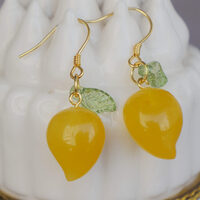Natural Mango Silver Earrings Yellow Agate Gemstone earrings Fish Hook Earrings - Thumbnail 3