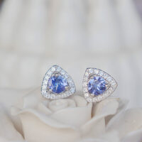 Sparkling Natural Tanzanite Trillion Earstuds 925 Sterling Silver Stud Earrings Gift for girlfriend for Birthday - Thumbnail 1