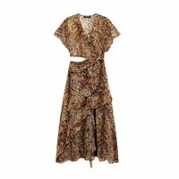 Layered embellished cut-out print long dress - Thumbnail 1