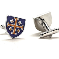 Men's Cufflinks Royal Crusaders Shield Jerusalem Cross Cuffs Purple and Gold Enamel Design Silver Tone Five-Fold Cross Cuff Links Religious - Thumbnail 2