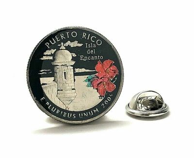 Lapel Pin Puerto Rico Quarter Coin Uncirculated U.S. Quarter 2009 Hand Painted Tie Pin Custom Pins Hat Pin Enamel Pin Backing Groomsmen Gift