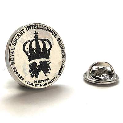 James bond mi6 pin secret intelligence service lapel pin crest and logo silver and black enamel pin bond tie tack pin