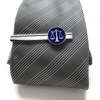 Scale of Justice Tie Clip Lawyer Enamel Court of Law Attorney Judge Tie Bar Law Student Blue Enamel Silver Trim Pro - Thumbnail 1