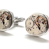 Watch Movement Cufflinks Silver Gold Working Parts Cuff Links - Thumbnail 4