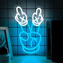 1pc Quad Peace Sign LED Neon Sign Night Light - Novelty Lighting for Home Bedroom Dorm Party